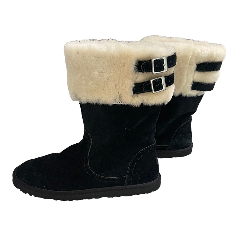UGG Australia Boots Buckles Straps Black Beckham Cuffed Size 6